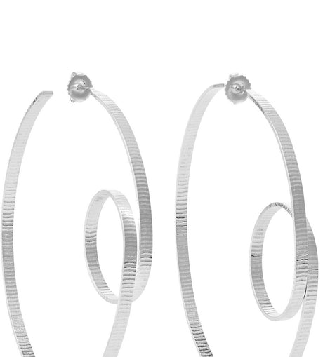 Annie Costello Brown Circle Scroll Silver Hoop Earrings